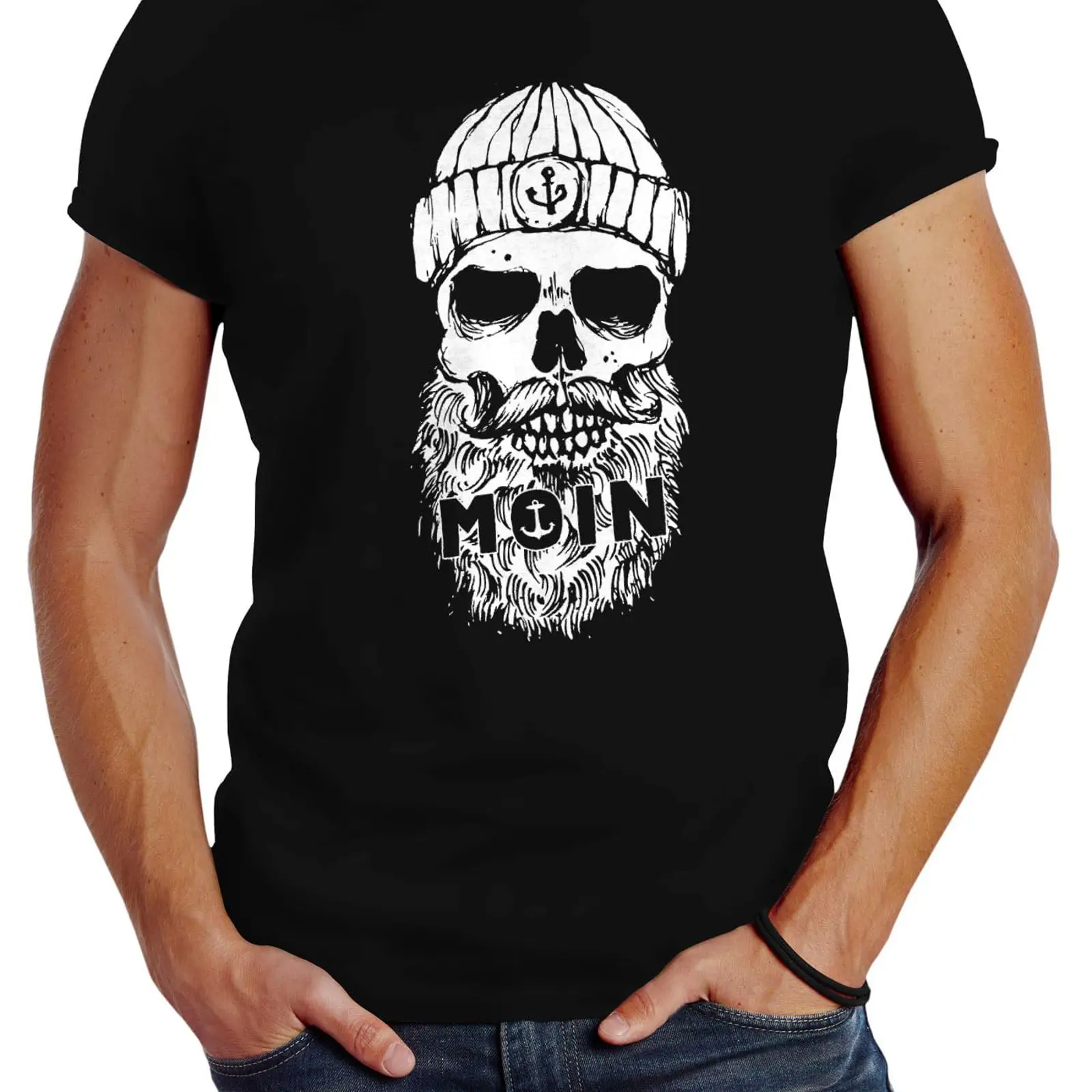 Vintage Fashion Hamburg - Neverless 남성 티셔츠 Moin Skull Hamburg