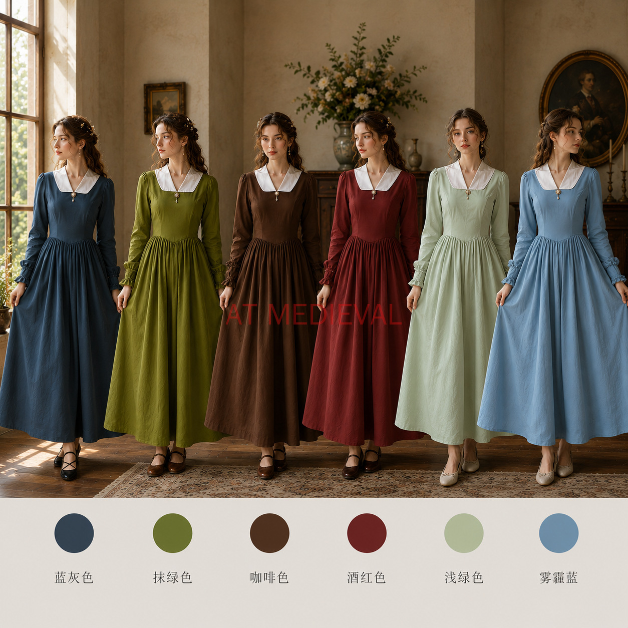 Vintage Fashion Stores - 빈티지 빅토리아풍 데이 드레스 여성용 콜로니얼