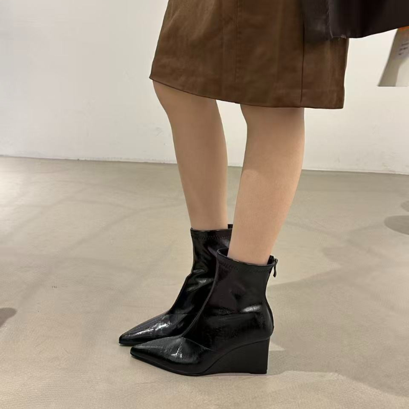 가을 겨울 빈티지 웨지 힐 여성 앵클 부츠 패션 포인티 - Vintage Fashion Online 리뷰 및 가격