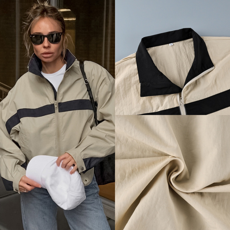 여성 컬러 블록 윈드 브레이커 자켓 스탠드 칼라 지퍼  - Vintage Windbreaker Nylon 리뷰 및 가격