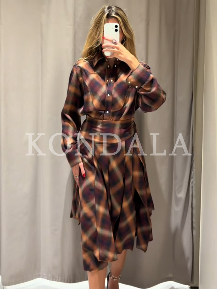 콘달라 여성용 가을 캐주얼 체크무늬 스커트 세트, 클래 - Vintage Fashion Jersey 리뷰 및 가격